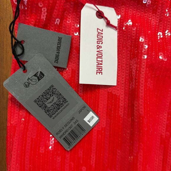 Zadig & Voltaire Roely Red Sequin One-Shoulder Dress, Holiday, Glam, Large NWT - Picture 9 of 11